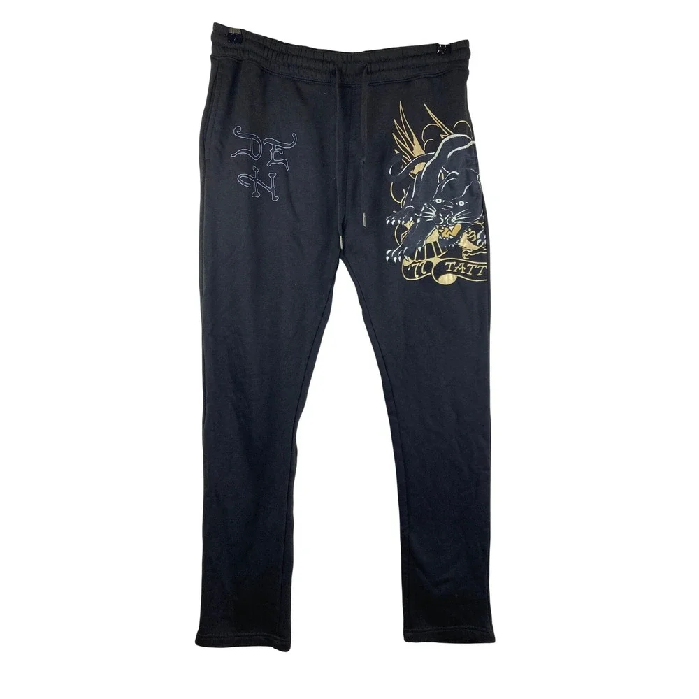 Ed Hardy Sweatpants Men L Black Panther Tattoo Graphic Joggers Grunge Streetwear